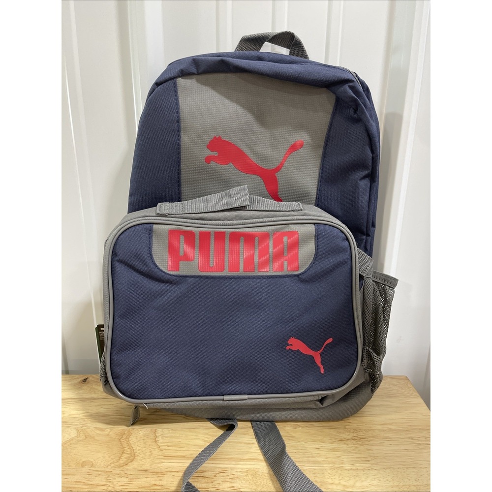 PUMA Kids' Evercat Backpack & Lunch Kit Combo Youth Size, Navy/Red